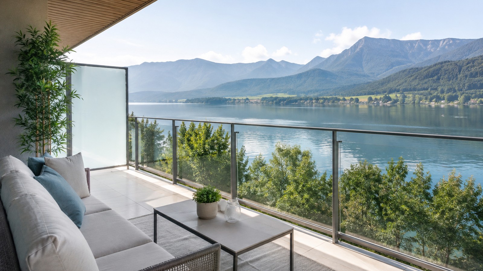 Wohnungsterrasse mit offenem Blick über den See