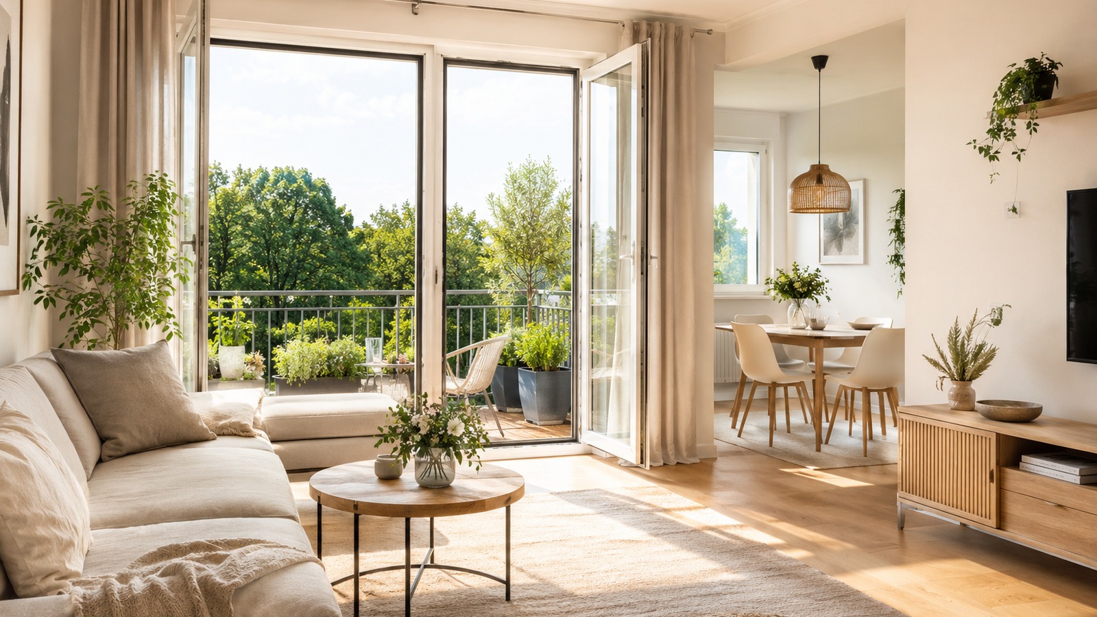 Lichtdurchfluteter Wohnraum mit Balkon und freundlicher Atmosphäre
